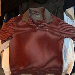 Men's Striped Polo Shirt - Red and Gray